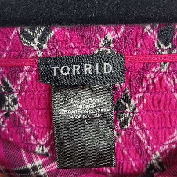 TORRID Womens Sz 0 (L) Pink Black Plaid Strapless Bandeau Crossover Top Blouse - Picture 7 of 7